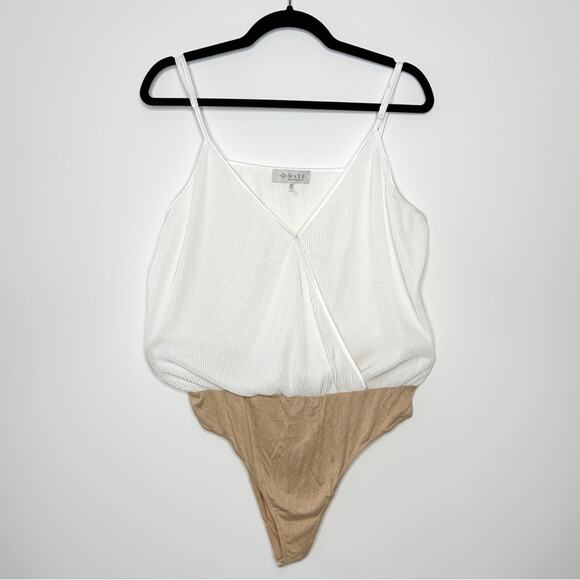 WAYF White Ribbed Tank Top Cami Bodysuit Womens Size XL Feminine Romantic Classy - Picture 1 of 6